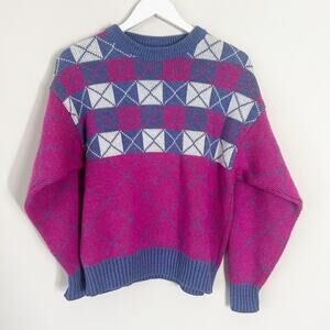 Vintage 100% Wool Aspen Ltd Sweater Size M Multi-Color Geometric Print USA Made